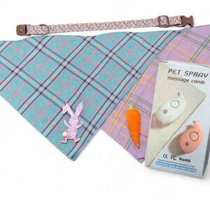 4pc Dog bundle includes 2 Easter bandannas 1 Sz.L  coller & 1 spray massage comb